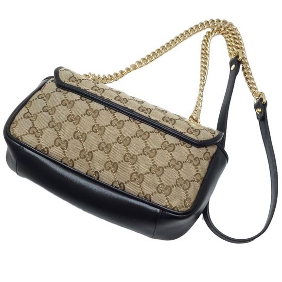 GUCCI Crossbody Mini Bag GG Marmont 446744 Shoulder Canvas Beige Black 450102 - Picture 2 of 10